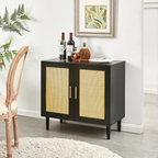 Side panel buffet cabinet with natural rattan door, rattan storage cabinet with adjustable shelves, side panel and buffet with storage space, modern console cabinet in bedroom and living room - Grand Goldman Shop