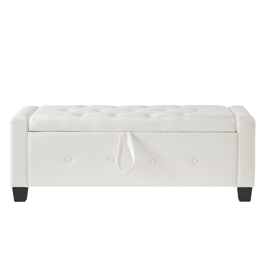 48' Ottoman Bench with Storage, Bench for Bedroom,Living Room,Hallway, Upholstered Tufted Faux Leather PU Ottoman Ivory White - Grand Goldman Shop