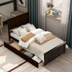 Espresso Platform Storage Bed with 2 Wheel-Base Drawers, Twin Size Frame, Pine Wood and MDF Construction - Grand Goldman Shop