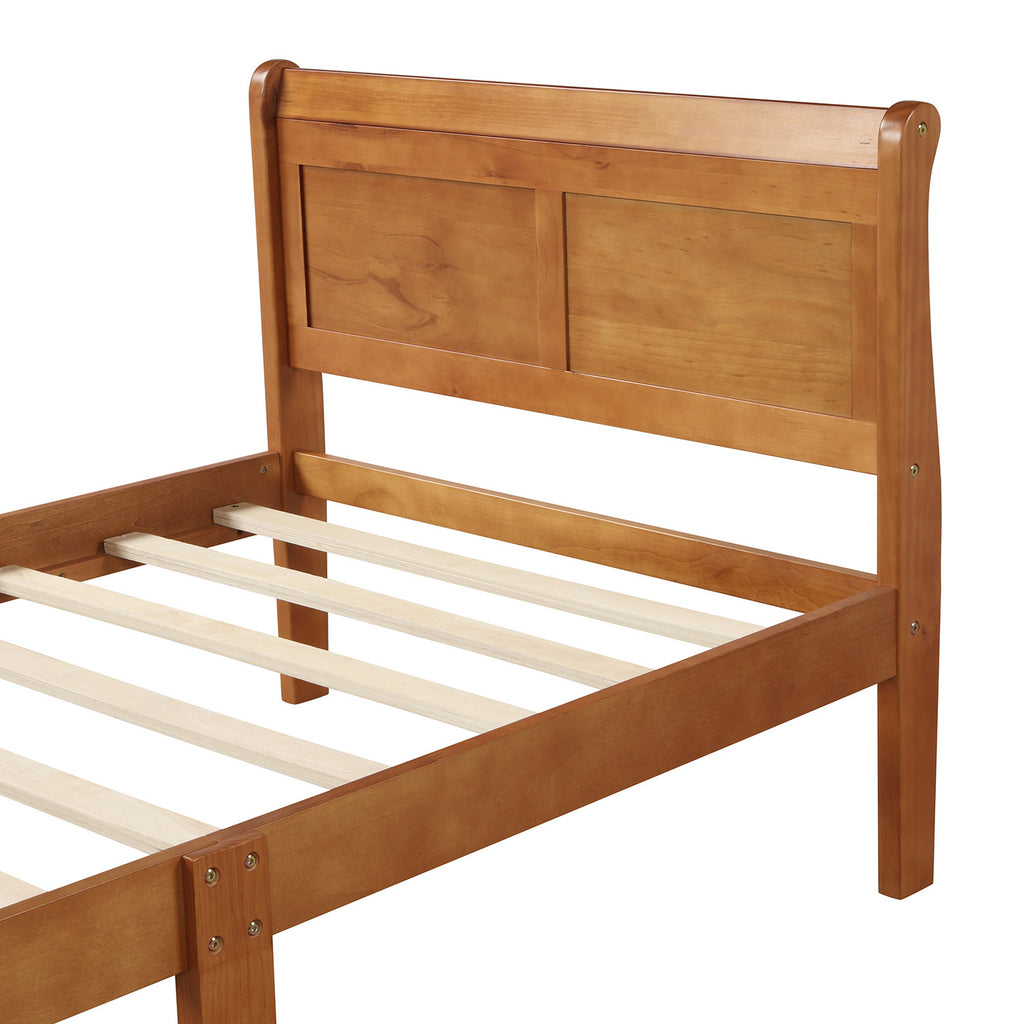 Minimalist Wood Platform Twin Bed Frame with Sleigh Headboard/Footboard and Wood Slat Support - Grand Goldman Shop