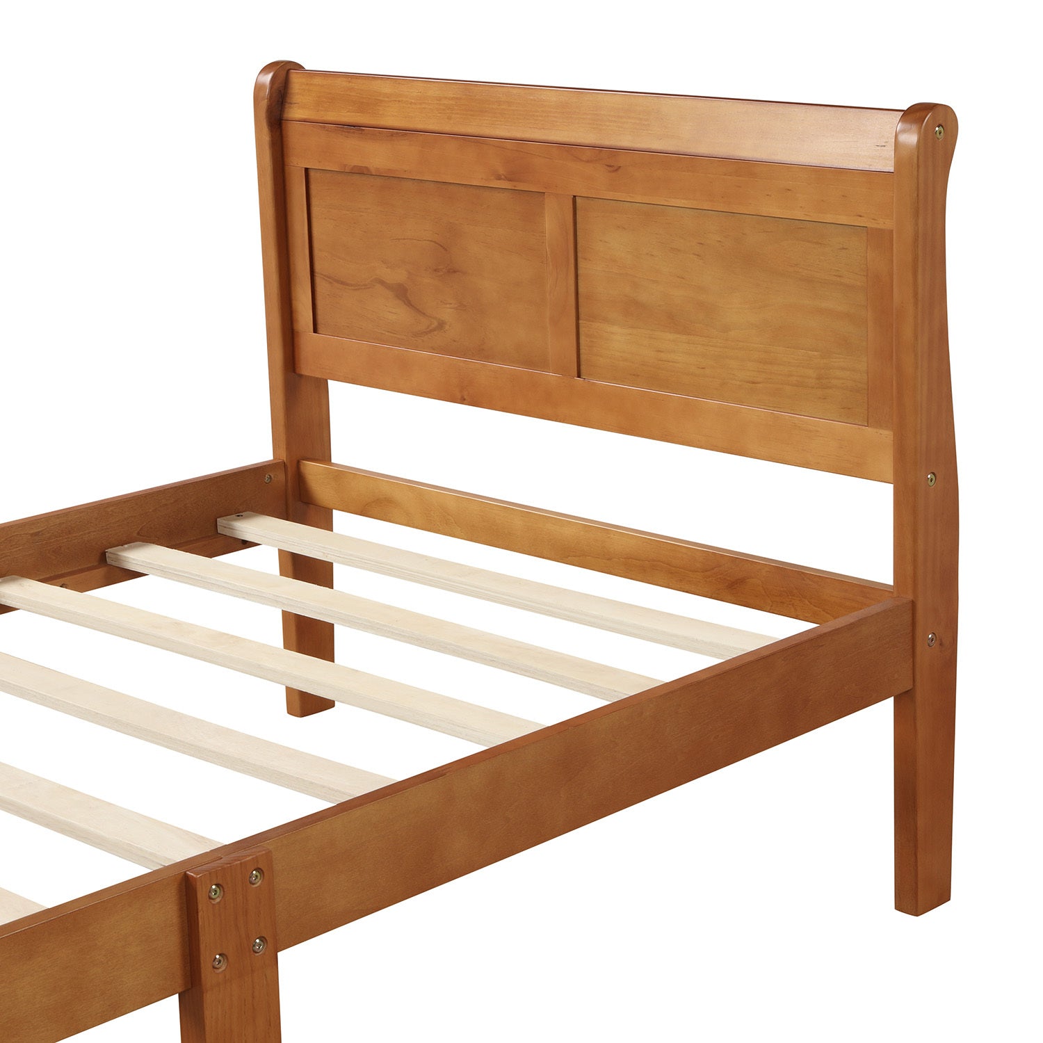 Minimalist Wood Platform Twin Bed Frame with Sleigh Headboard/Footboard and Wood Slat Support - Grand Goldman Shop