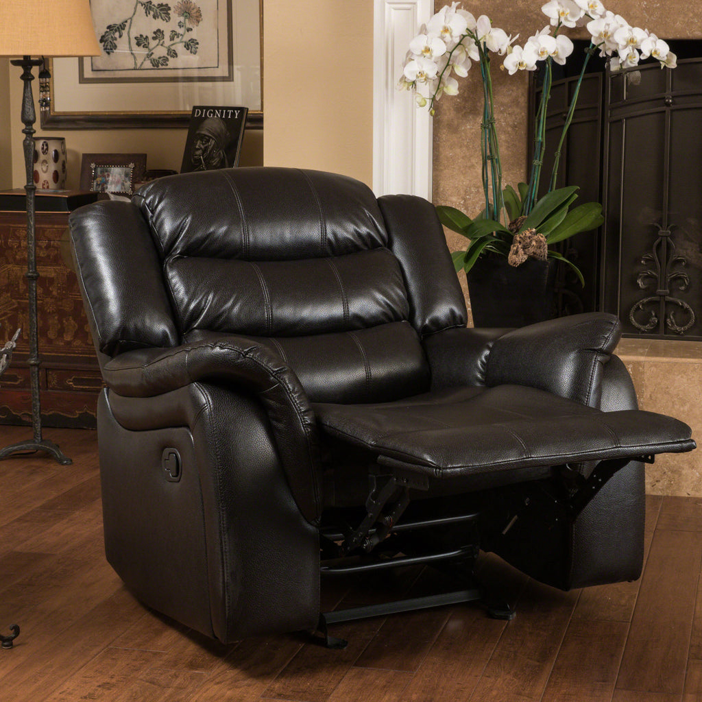 Classic Design Black Berry PU Upholstery Glider Recliner Chair with Spacious Comfort and Durable Construction - Grand Goldman Shop
