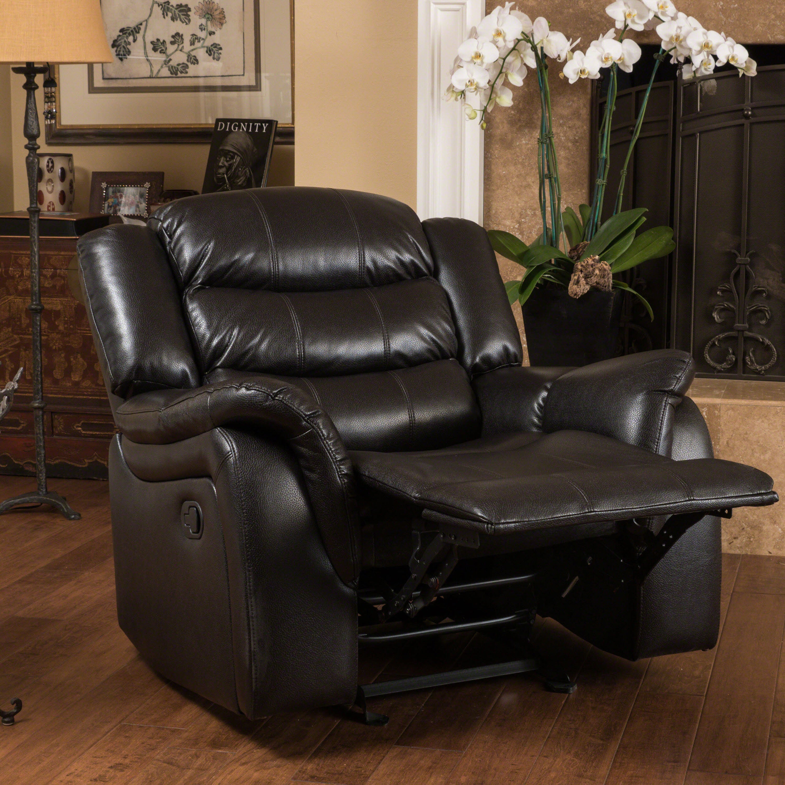 Classic Design Black Berry PU Upholstery Glider Recliner Chair with Spacious Comfort and Durable Construction - Grand Goldman Shop