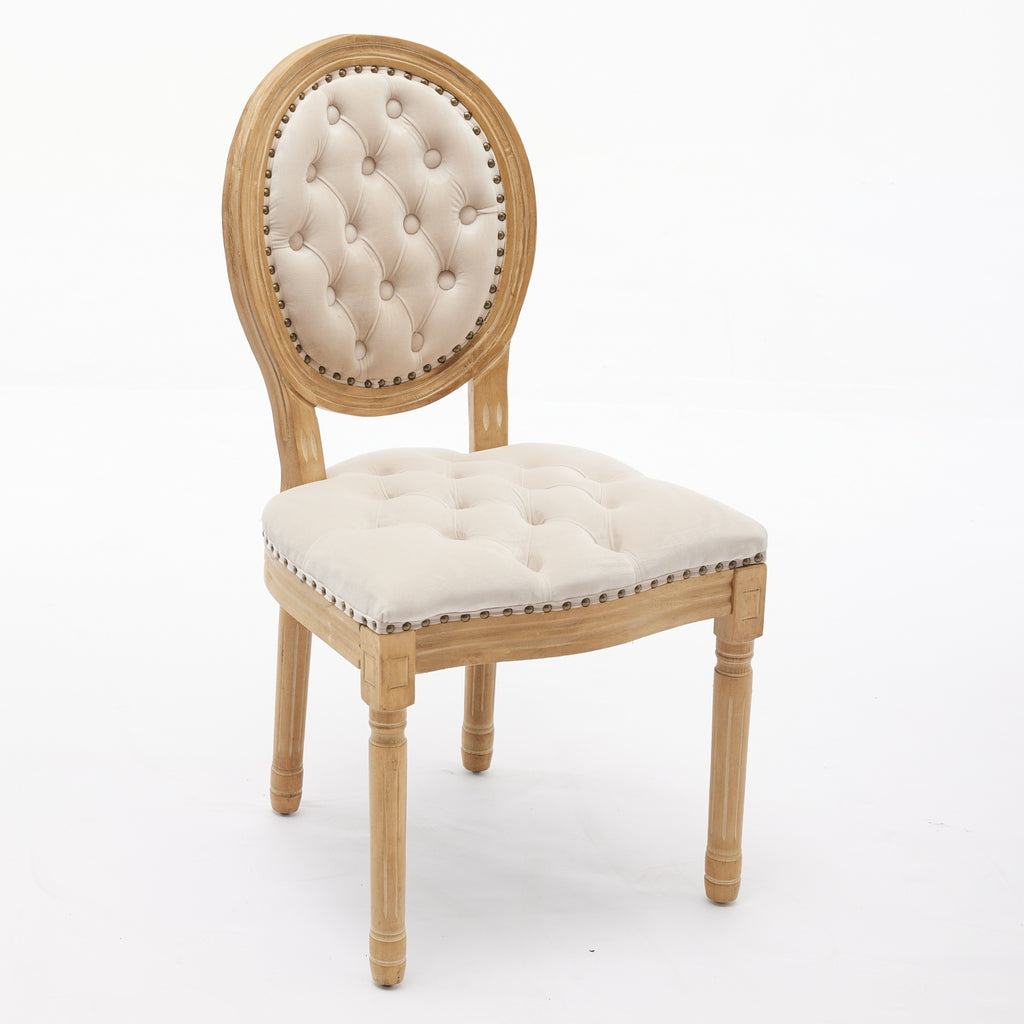 French Style Solid Wood Frame Antique Painting,Hand-pulled buckle decoration Velvet artificial leather Dining Chair with Nailhead Trim ,Wood Legs,Steel Spring inner,Set of 2,Beige,SW1739BG - Grand Goldman Shop