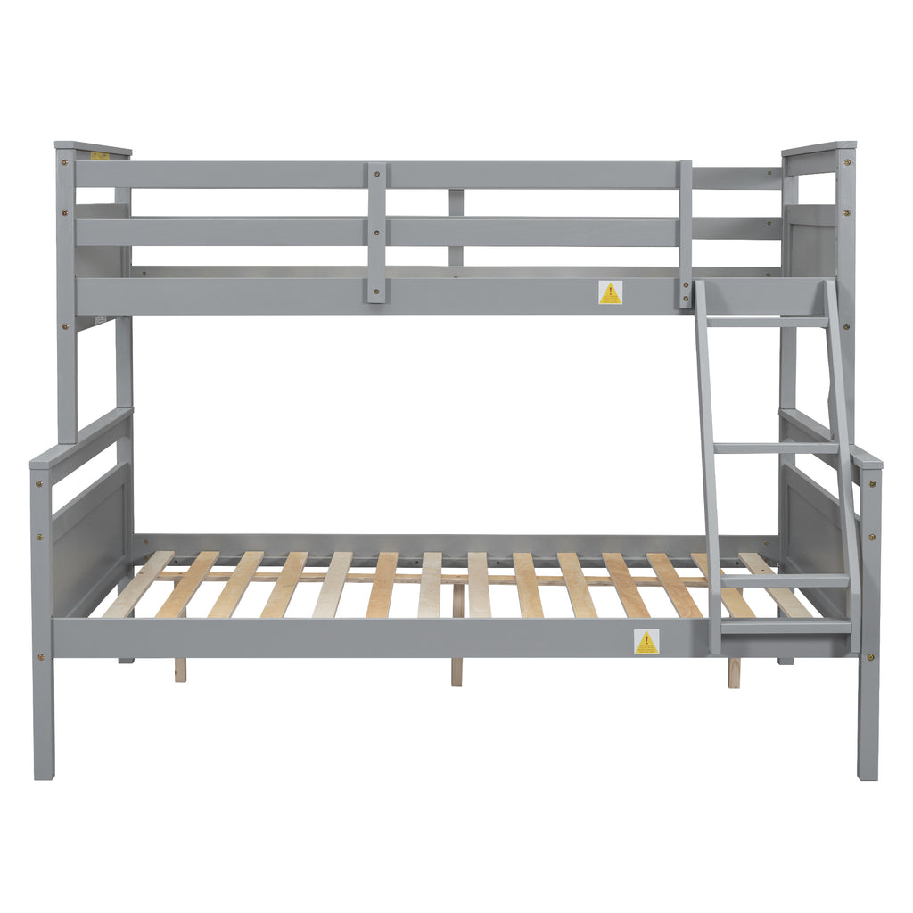 Gray Twin over Full Bunk Bed with Ladder and Safety Guardrail, Pine Wood and MDF, 79.3''L x 57.1''W x 61.3''H - Grand Goldman Shop
