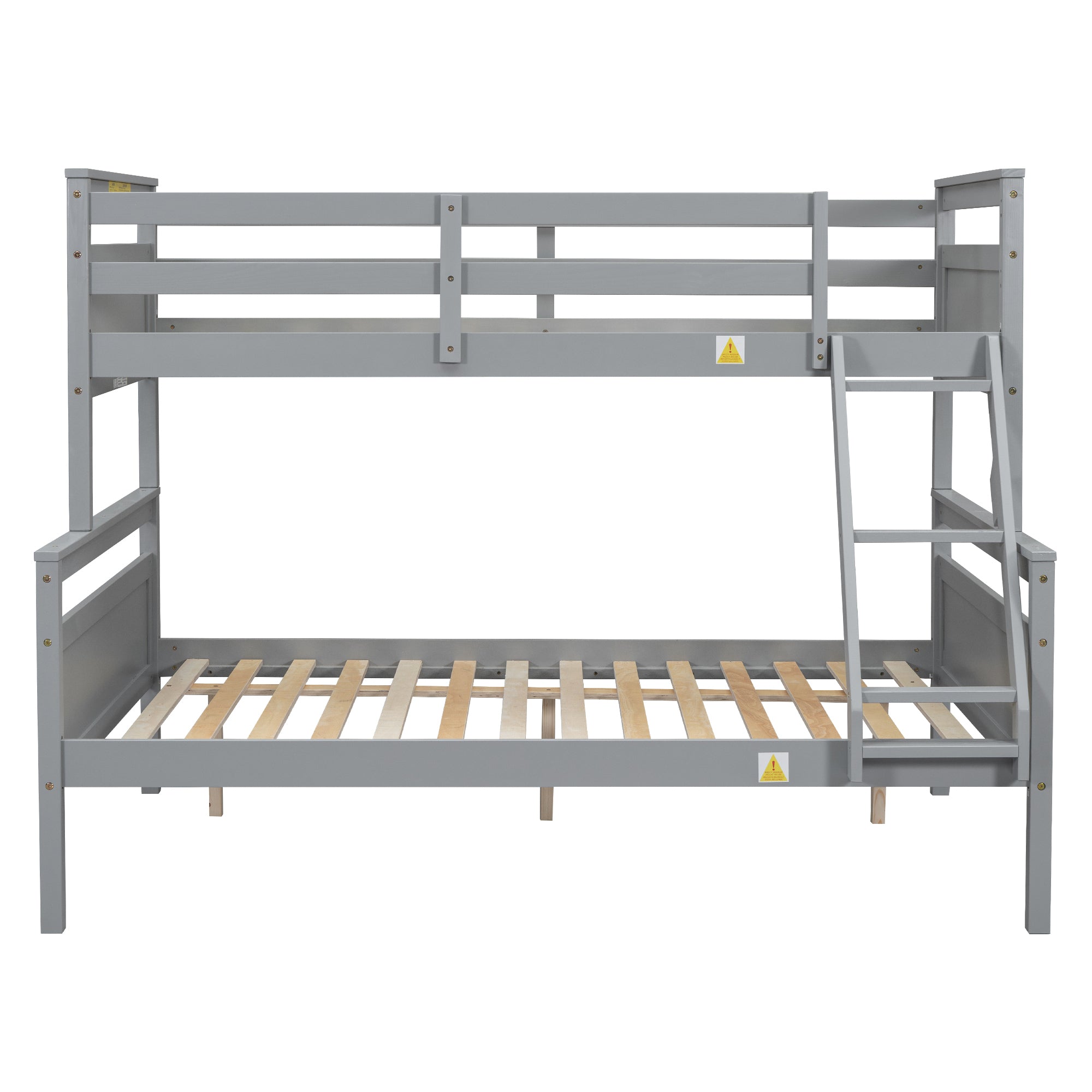 Gray Twin over Full Bunk Bed with Ladder and Safety Guardrail, Pine Wood and MDF, 79.3''L x 57.1''W x 61.3''H - Grand Goldman Shop