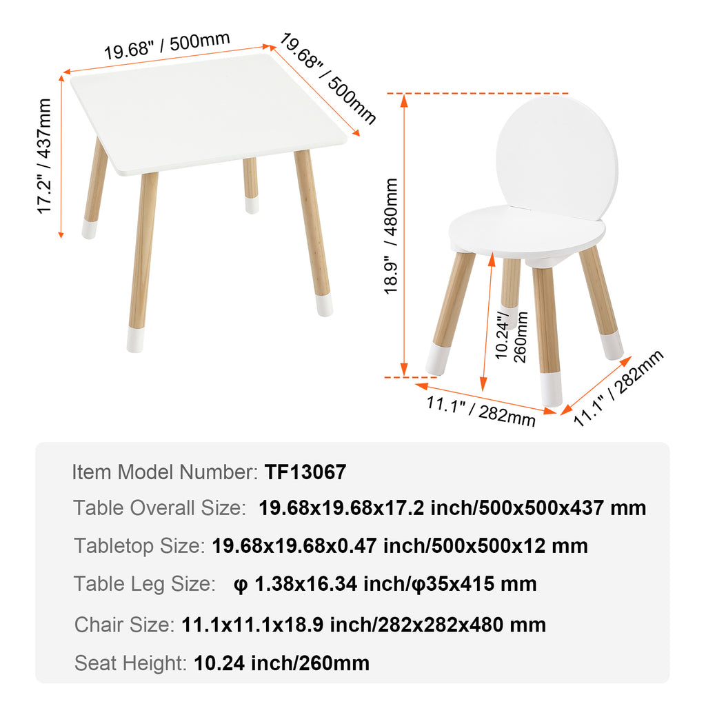 Kids Table and 2 Chairs Set, Toddler Table and Chair Set, Children Multi-Activity Table for Art, Craft, Reading, Learning, 1 