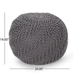 Hazel Modern Knitted Cotton Yarn Round Pouf with Eco-Friendly PET Fibers, Dark Grey, 20 x 20 inches - Grand Goldman Shop