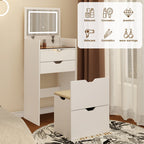 Dressing Table and Stool, 3-in-1 Multifunctional Dressing Table Set, Featuring Three-color Lighting Modes, HD Mirror, Two Sliding Drawers, and a Hidden Storage Stool - Grand Goldman Shop