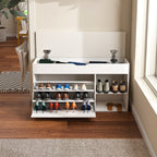 Modern Design Entryway Bench with Adjustable 3-Tier Flip-Up Drawers and Hidden Cabinet in White - Grand Goldman Shop
