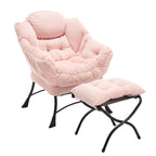 Lazy Chair with Ottoman, Modern Lounge Accent Chair with Armrests and a Side Pocket, Leisure Upholstered Sofa Chair Reading Chair with Footrest for Small Space, Corner Chair-Pink - Grand Goldman Shop
