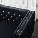 59.4 Inch Wide Black Velvet Sofa with Jeweled buttons,Square Arm ,2 Pillows - Grand Goldman Shop