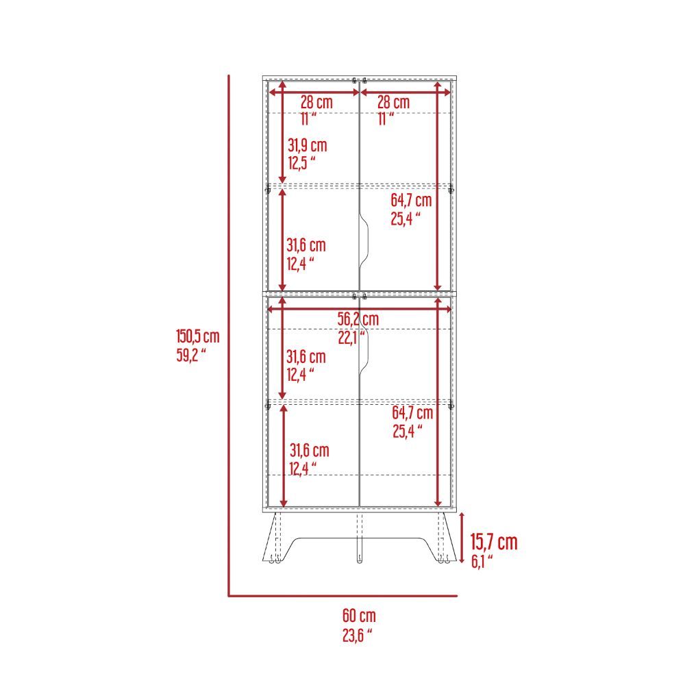Pamplona Double Kitchen Pantry, Double Door, Four Legs, Four Shelves -Light Oak / White | Premium Home Decor - Grand Goldman