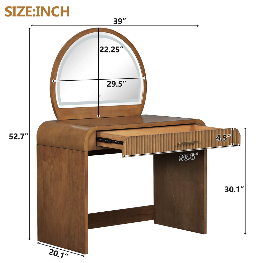 39' Makeup Vanity Table with Mirror Touch Screen Lighted Mirror, Dressing Table with Drawer for Bedroom, Espresso - Grand Goldman Shop