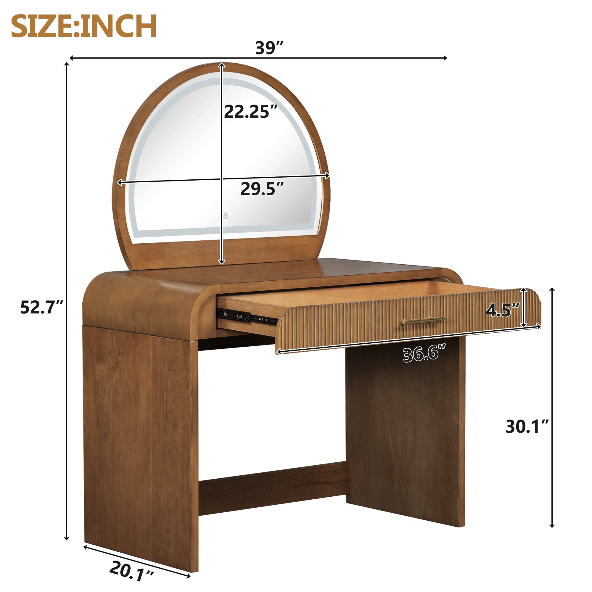 39' Makeup Vanity Table with Mirror Touch Screen Lighted Mirror, Dressing Table with Drawer for Bedroom, Espresso - Grand Goldman Shop