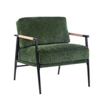 Modern Accent Chair with Plush Cushions, Minimalist Metal Frame, Wooden Armrest Design, Green - Grand Goldman Shop