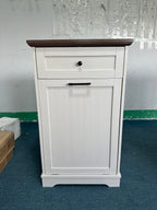 10 Gallon Tilt Out Trash Cabinet Freestanding Trash Bin Cabinet Wood Garbage Recycling Cabinet with Drawer Pet Proof Trash Can Holder for Kitchen Living Room, Antique White (Not include trash can) - Grand Goldman Shop
