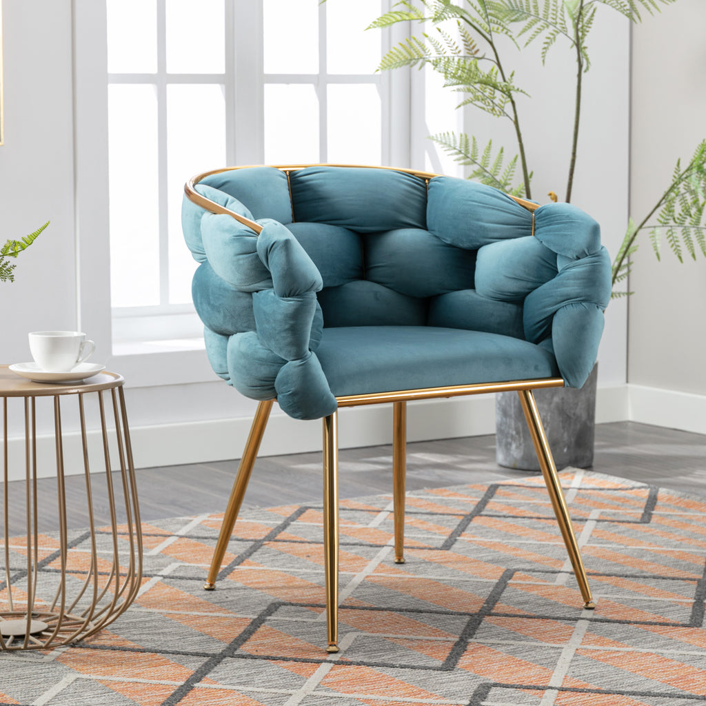 Luxury Modern Simple Leisure Velvet Single Sofa Chair Bedroom Lazy Person Household Dresser Stool Manicure Table Back Chair Blue - Grand Goldman Shop