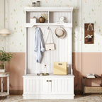 Hall Tree with Storage Shoe Bench for Entryway and Hallway, 4-in-1 Design Coat Racks with Hooks for Living Room, White - Grand Goldman Shop