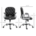 Vinsetto PU Leather Home Office Chair, Button Tufted Desk Chair with Padded Armrests, Adjustable Height and Swivel Wheels, Bl