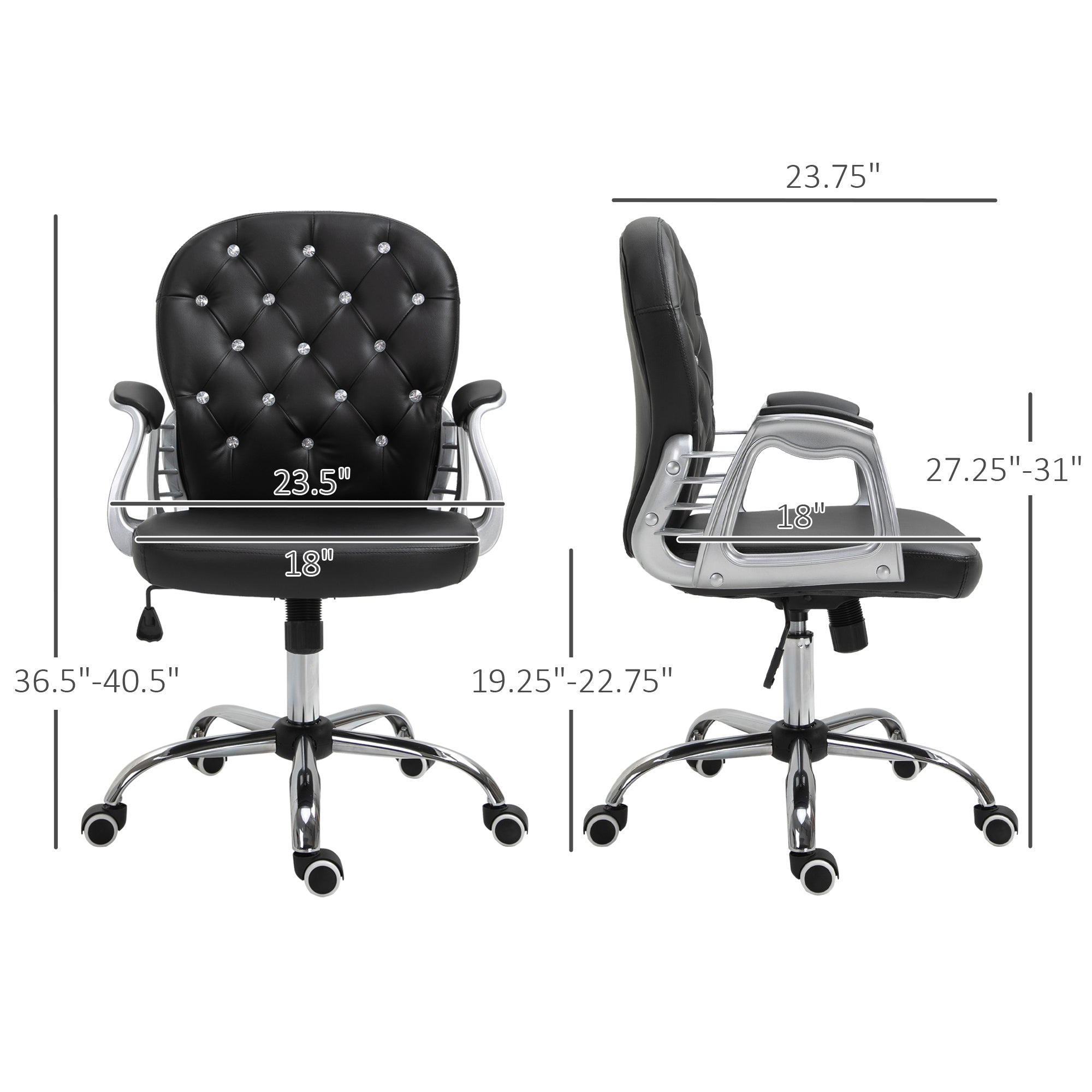Vinsetto PU Leather Home Office Chair, Button Tufted Desk Chair with Padded Armrests, Adjustable Height and Swivel Wheels, Bl