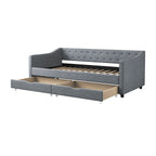 Twin Size Daybed with Drawers Upholstered Tufted Sofa Bed, with Button on Back and Piping on Waved Shape Arms-Light Grey - Grand Goldman Shop