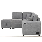 Modern Sleeper Sofa Bed with Storage Ottoman, Gray Linen, 84.75' L Shape Couch for Living Room or Apartment - Grand Goldman Shop