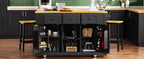 K&K 53inch Large Kitchen Island with 2 Bar Stools, Power Outlet,Door Internal Storage Rack, Kitchen Storage Cart on 5 Wheels with Drop Leaf, 5 Open Side Racks, 3 Drawers,Black (Three Packages) - Grand Goldman Shop
