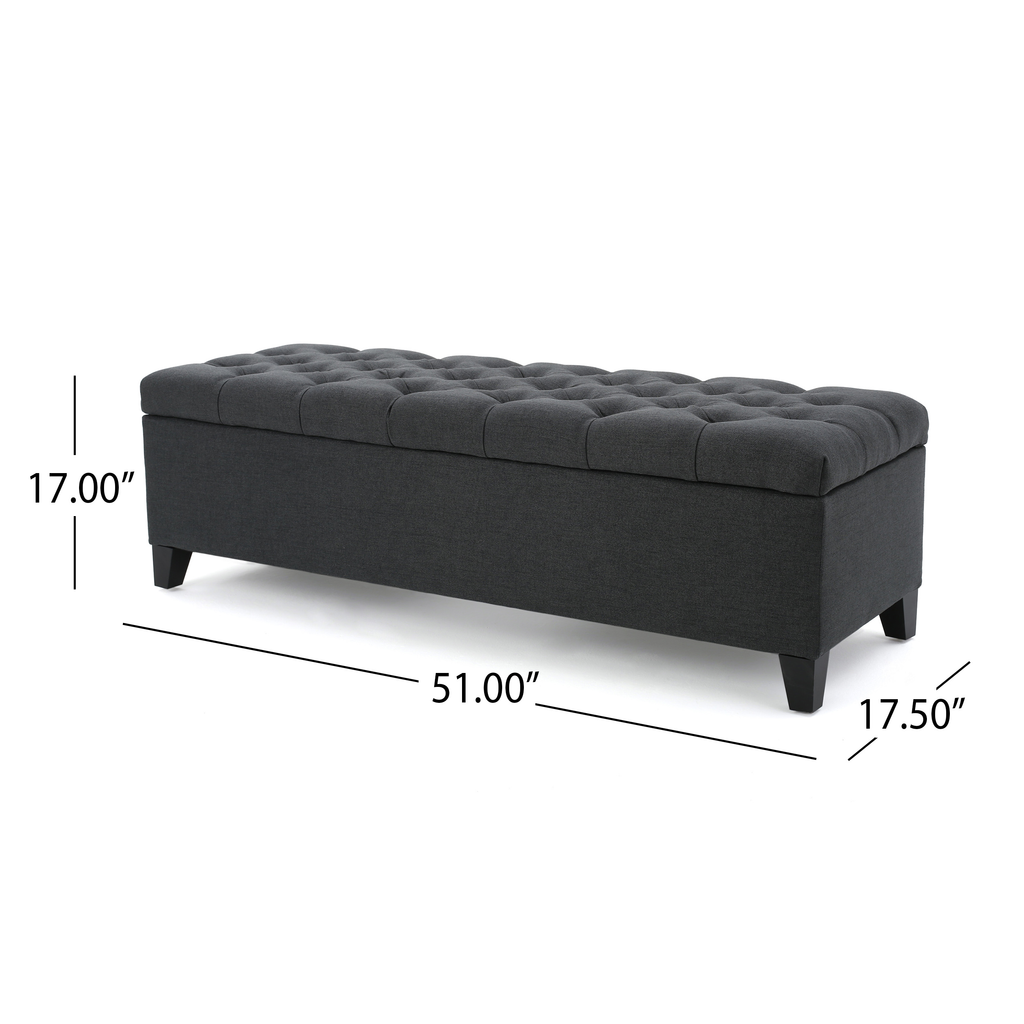 Glouster Contemporary Storage Ottoman V2 with Button-Tufted Diamond Stitching in Dark Gray Fabric - Grand Goldman Shop