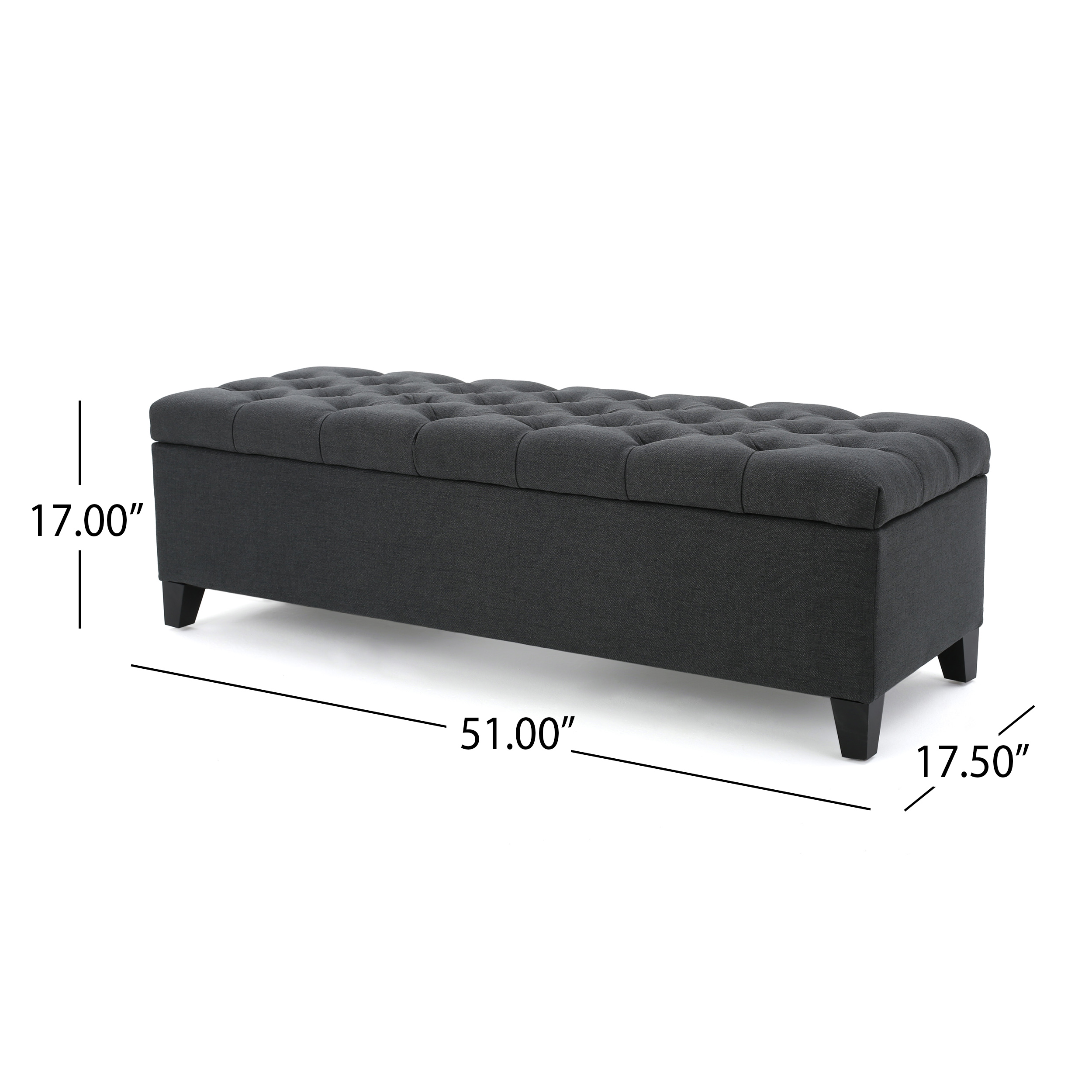 Glouster Contemporary Storage Ottoman V2 with Button-Tufted Diamond Stitching in Dark Gray Fabric - Grand Goldman Shop