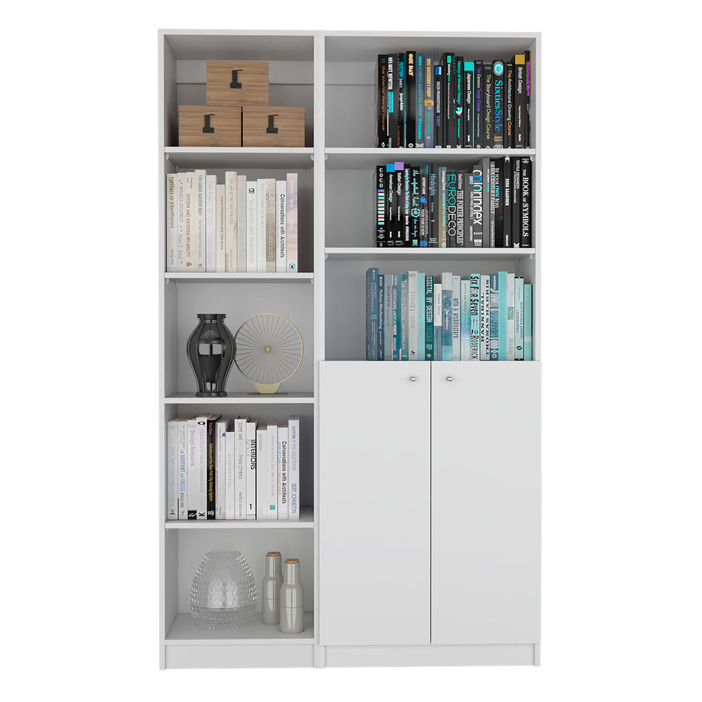 Micco 2 Piece 2 Piece Home Bookcase set, 42' Wide  with 8 Shelves and Double Door Cabinet, Living Room Set White - Grand Gold