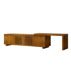 63' Mid-Century Modern Extendable TV Stand for TVs up to 75', Media Console TV Cabinet for Living Room, Farmhouse Entertainment Cabinet with Storage & Adjustable Panel - Grand Goldman Shop