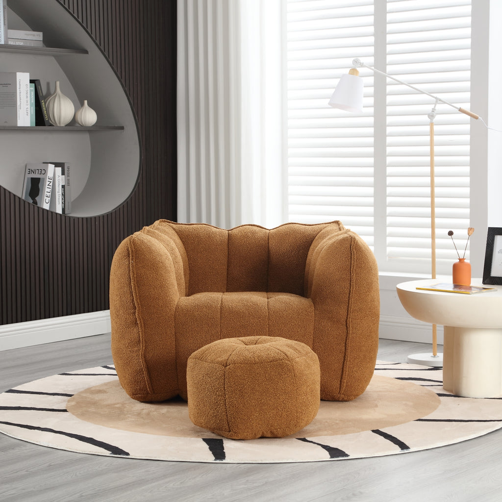 Soft Chenille Bean Bag Chair with High Resilient Foam for Living Room and Bedroom, Comfortable Square Lazy Sofa with Footstool for Adults - Grand Goldman Shop