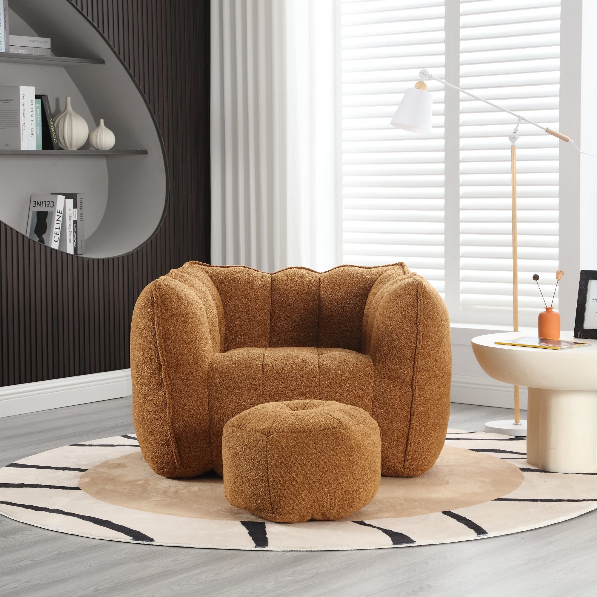 Soft Chenille Bean Bag Chair with High Resilient Foam for Living Room and Bedroom, Comfortable Square Lazy Sofa with Footstool for Adults - Grand Goldman Shop
