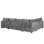 Modern Sectional Sofa Pull-out Sleeper with Storage Ottoman, USB Charging, Grey Tweed Chenille, 112.2' - Grand Goldman Shop