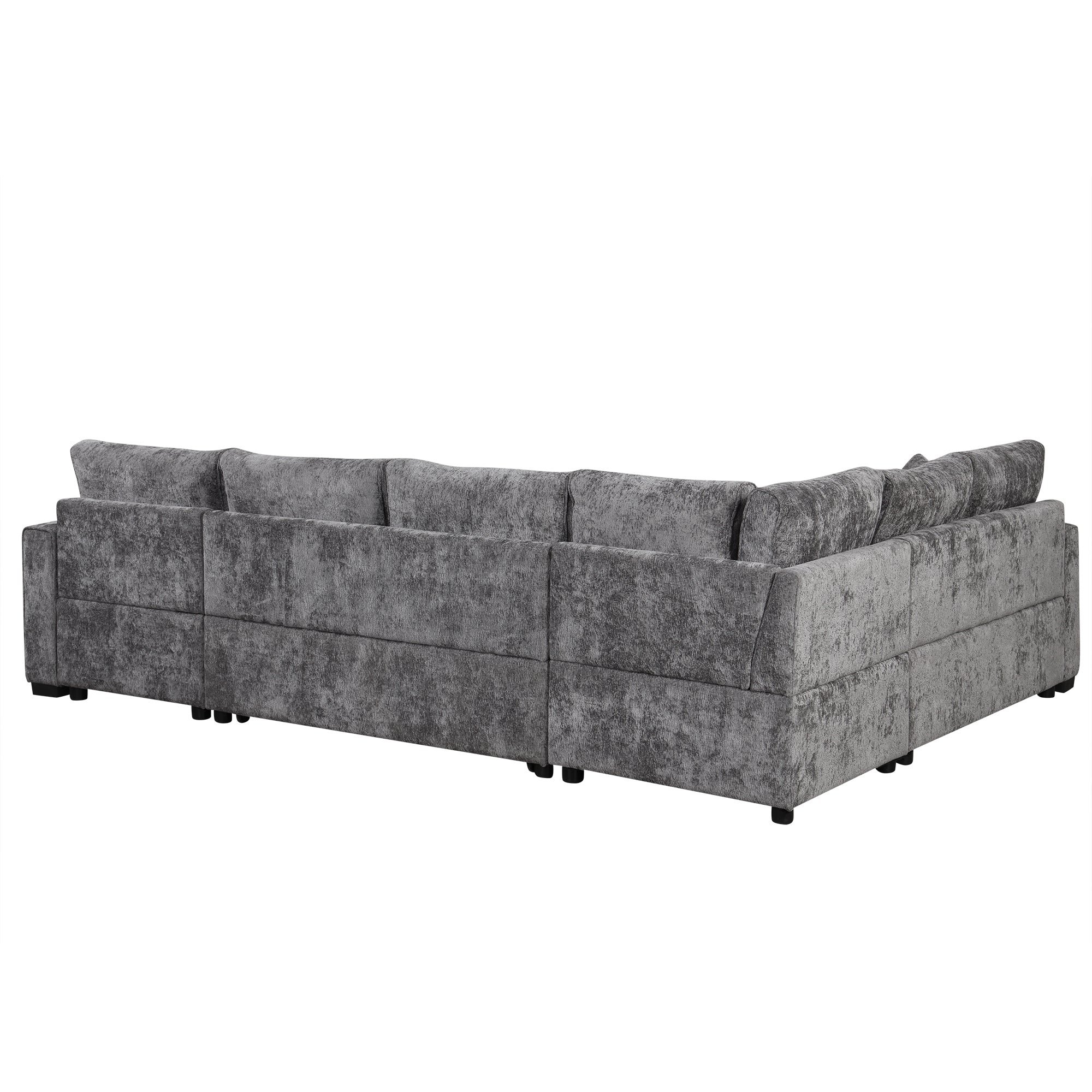 Modern Sectional Sofa Pull-out Sleeper with Storage Ottoman, USB Charging, Grey Tweed Chenille, 112.2' - Grand Goldman Shop