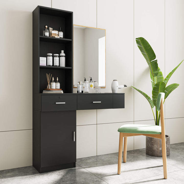 Black modern simple hair desk, multi-layer storage, large storage space - Grand Goldman Shop