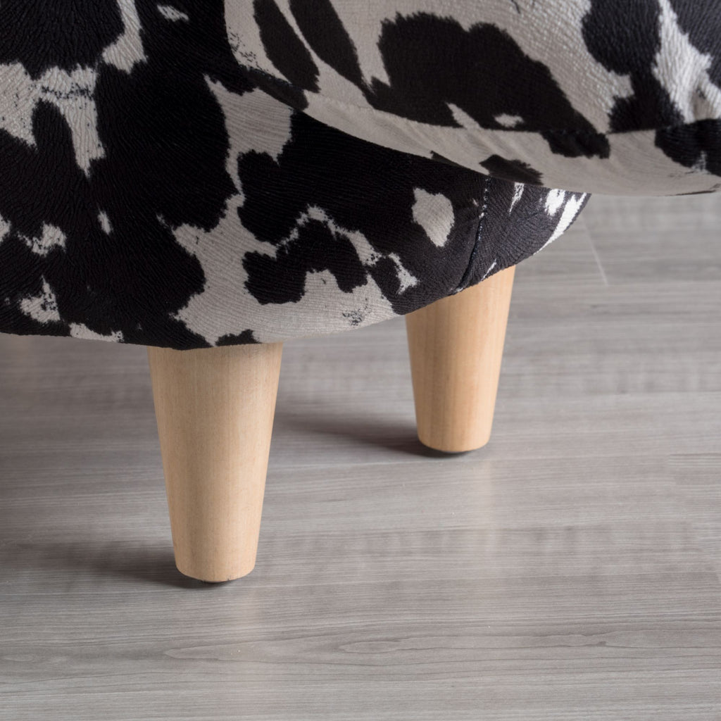 Cow-Shaped Ottoman Footstool, Black and White Modern Accent Stool with Velvet Horns, Fabric Body, Birch Legs - Grand Goldman Shop
