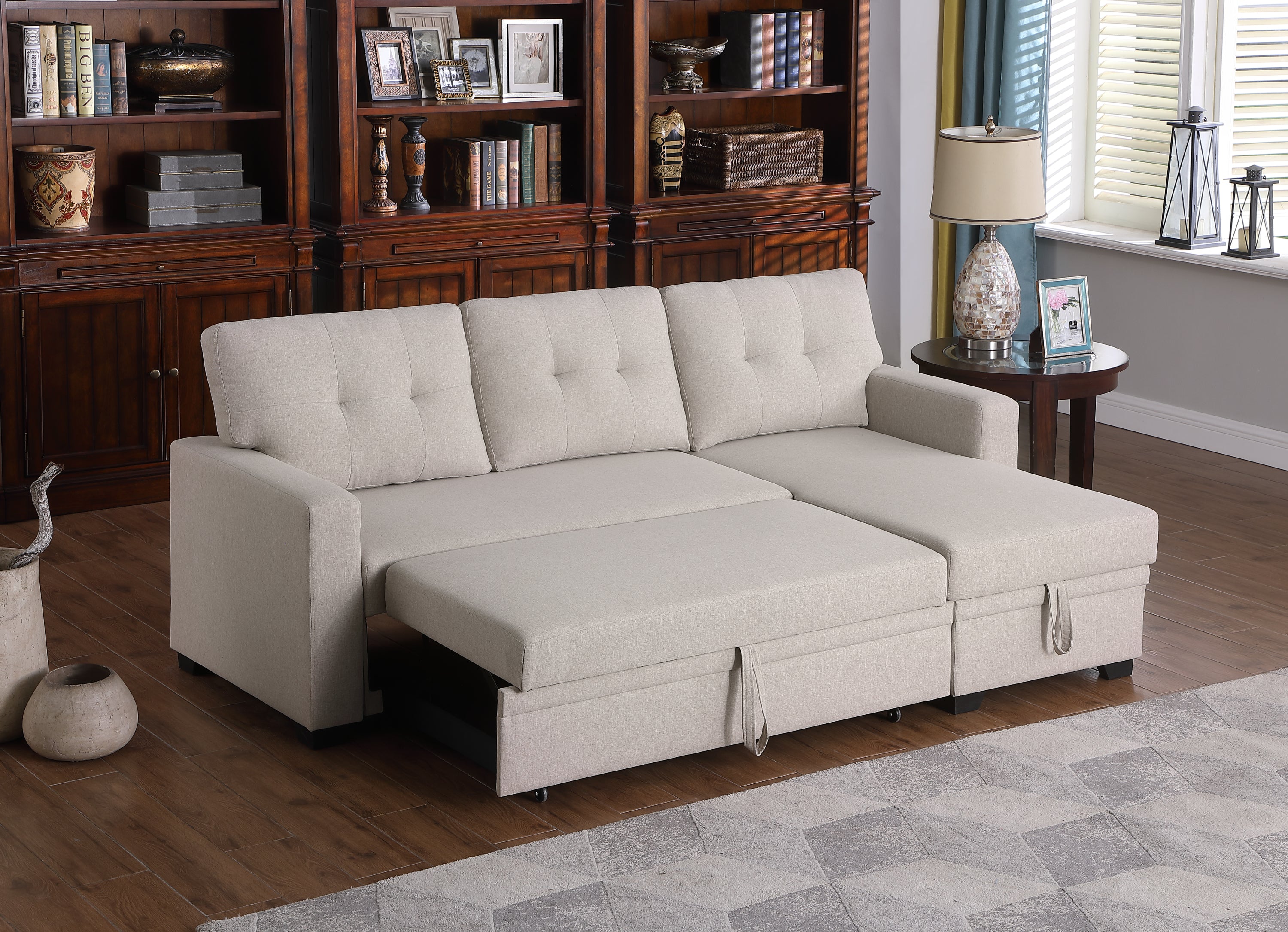 Upholstered Pull out Sectional Sofa with Chaise - Grand Goldman Shop