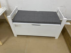 Kids Toy Box Chest White Storage Cabinet with Cushion Seat Bench Flip-Top Lid Safety Hinge for Nursery Playroom - Grand Goldm