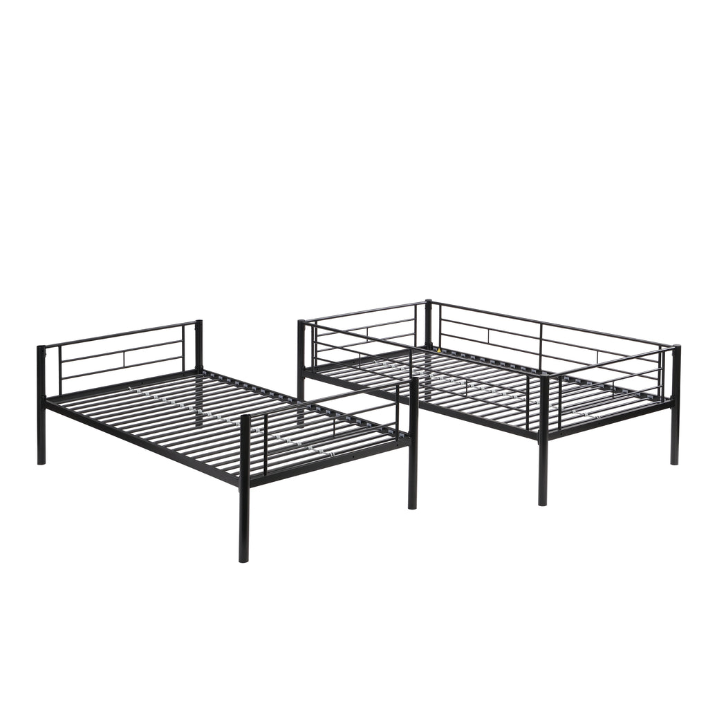 Modern Twin Over Twin Metal Bunk Bed with Trundle Black Durable Space-Saving Design - Grand Goldman Shop