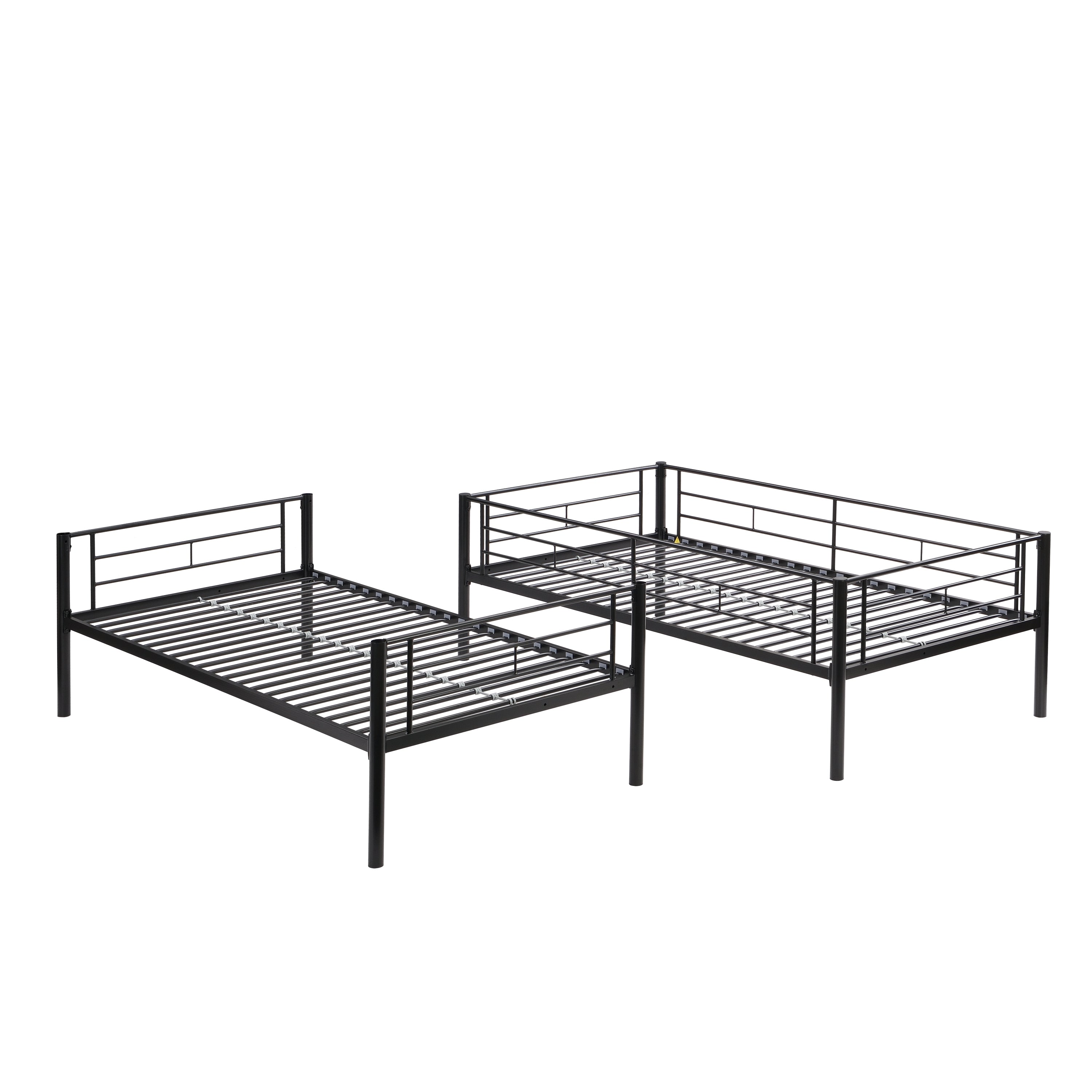 Modern Twin Over Twin Metal Bunk Bed with Trundle Black Durable Space-Saving Design - Grand Goldman Shop
