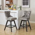 Swivel Velvet Barstools with Button Tufted Decoration and Wooden Legs, and Chrome Nailhead Trim, Leisure Style Bar Chairs,Bar stools, Set of 2 (Gray),SW1860GY - Grand Goldman Shop
