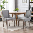 A&A Furniture Ultra Side Dining Chair with Thickened Fabric and Solid Wood Legs, Bronze Nail Head, Set of 2, Gray - Grand Goldman Shop