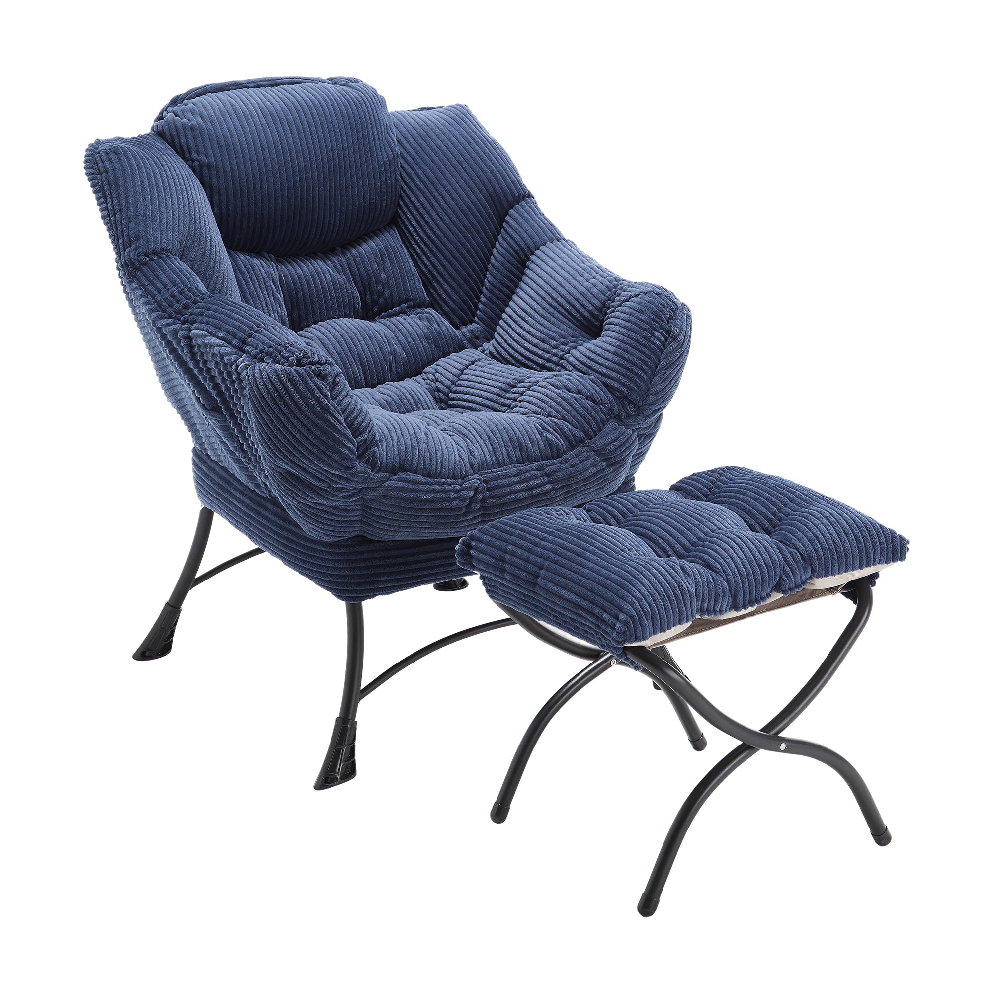 Lazy Chair with Ottoman, Modern Lounge Accent Chair with Armrests and a Side Pocket, Leisure Upholstered Sofa Chair Reading Chair with Footrest for Small Space, Corner Chair-Navy blue - Grand Goldman Shop