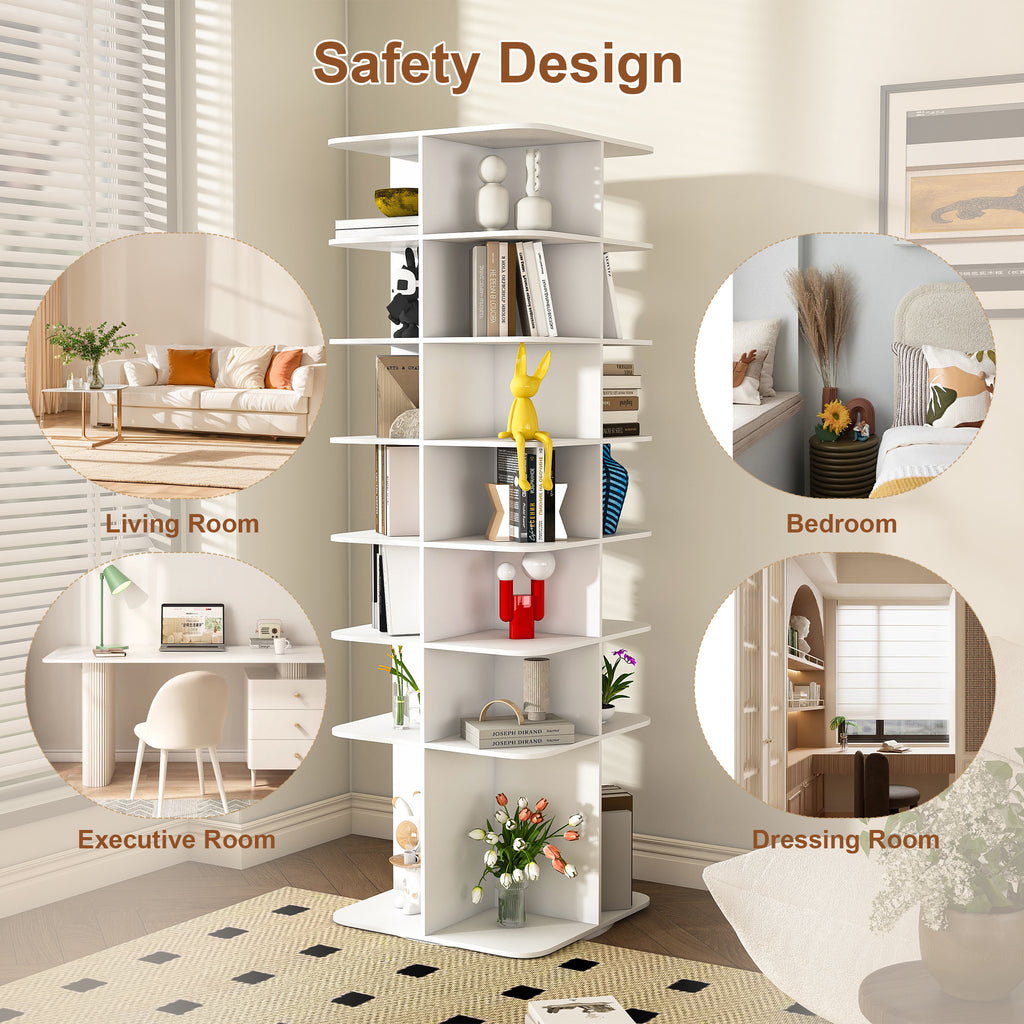 7-Tier Square Rotating Shoe Rack Tower with 360° Spinning Organizer, White - Grand Goldman Shop