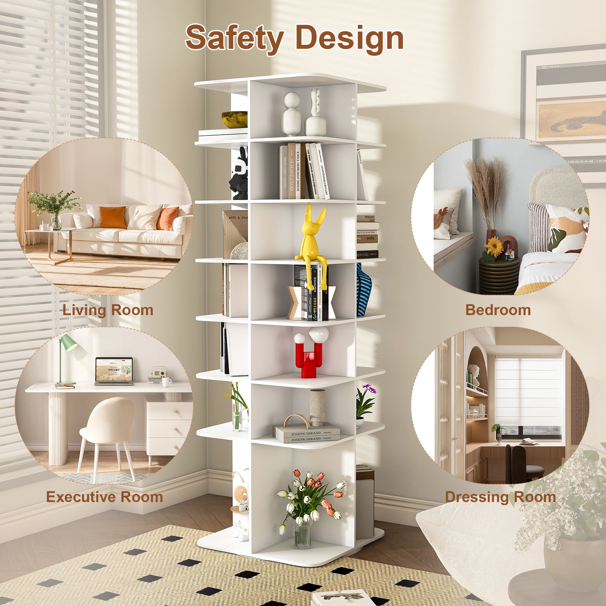 7-Tier Square Rotating Shoe Rack Tower with 360° Spinning Organizer, White - Grand Goldman Shop
