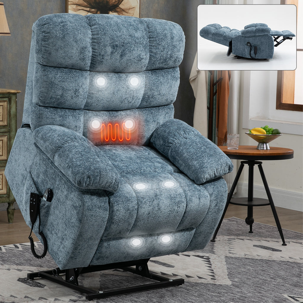 Lift Recliner Chair Heat Massage Dual Motor Infinite Position Up to 350 LBS Large Electric Power Lift Recliners with Power-Remote, Medium-firm and Heavy duty, Blue - Grand Goldman Shop