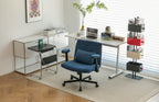 Modern Linen Blue Criss Cross Armrest Office Chair with Foldable Design, Soft Velvet Fabric, 36.6-Inch Height | Premium Home 