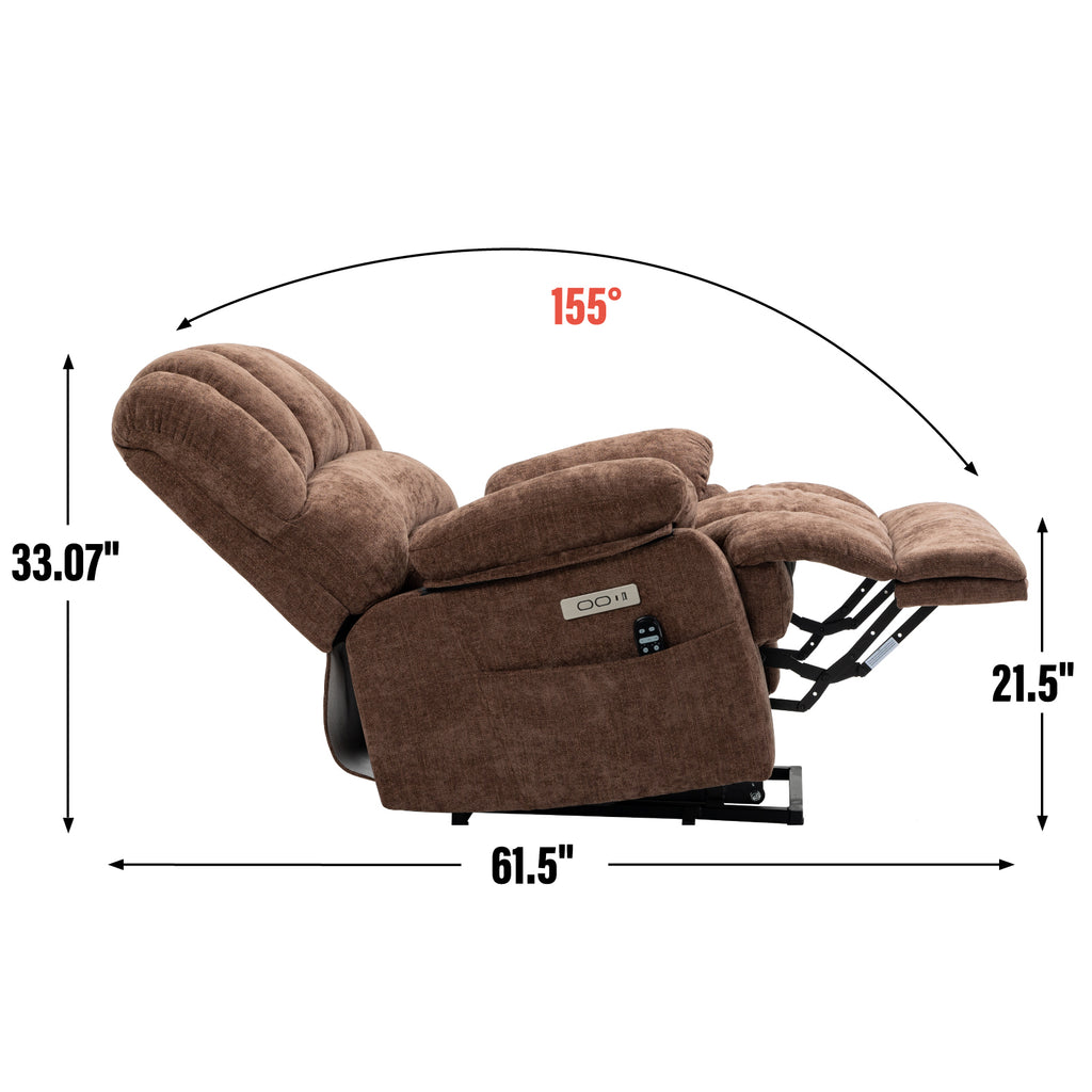 23' Seat Width and High Back Large Size Chenille Power Lift Recliner Chair with 8-Point Vibration Massage and Lumbar Heating, Brown - Grand Goldman Shop
